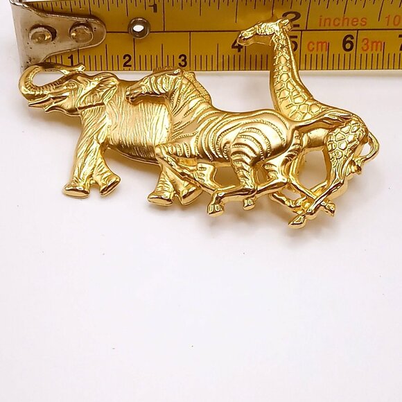 Premier Designs Brooch Safari Animals Elephant Zebra Giraffe Gold Tone VTG Pin - Picture 10 of 10